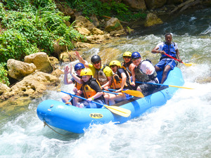 Montego Bay River Rapids Waterfall Explorer, Rafting and Beach Break Excursion 